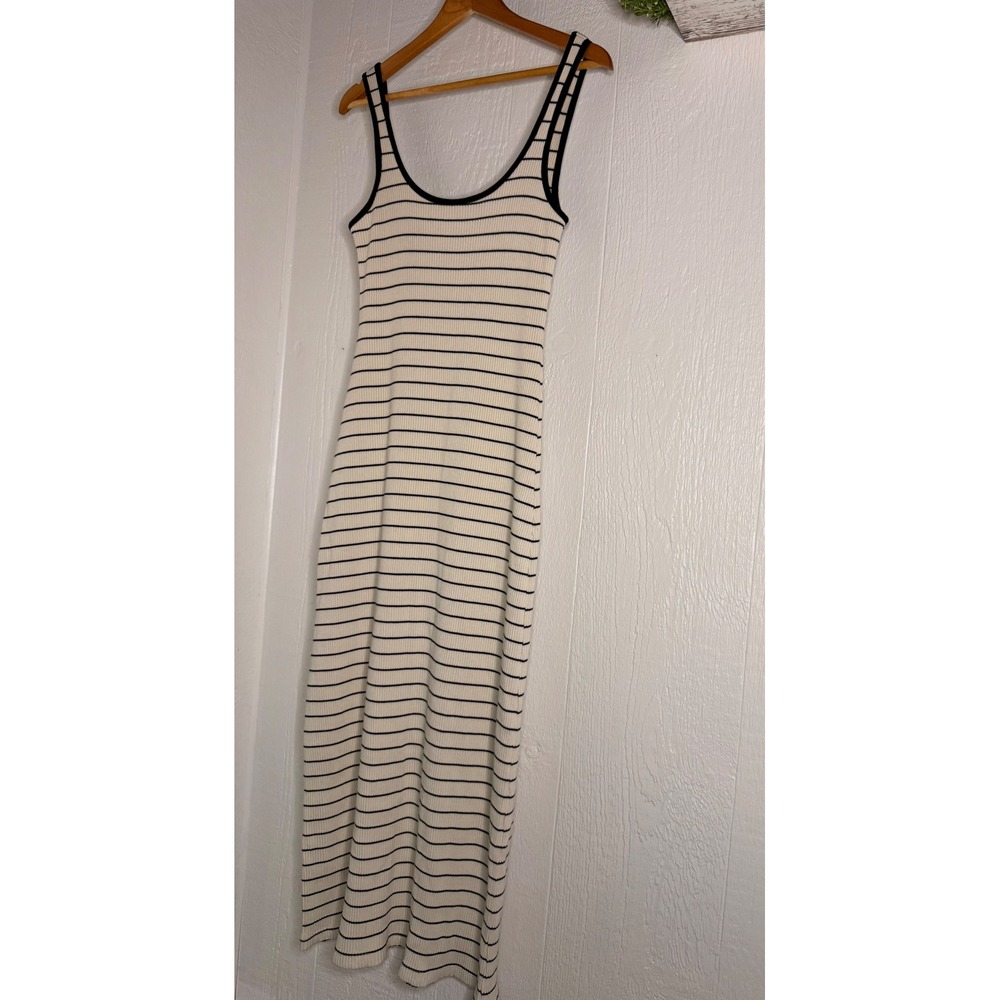 Sundry Rib Stripe maxi Tank Dress Low Back Tonal Binding New